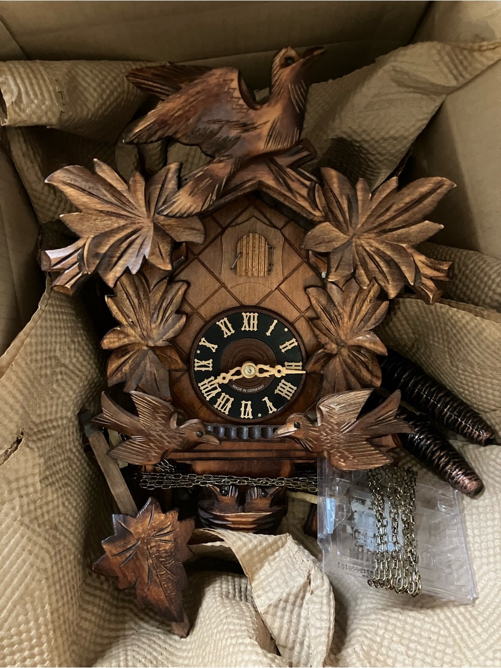 River City Cuckoo Clock 13” Eight Day, Five Hand-carved Maple Leaves